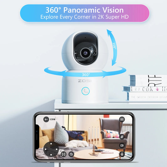 Pan/Tilt Baby Monitor Camera Video WiFi 2K 360°
